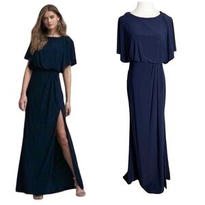 BHLDN Lena Gown Size 6 Navy NWT Flutter Sleeve Bridesmaid Modest Formal